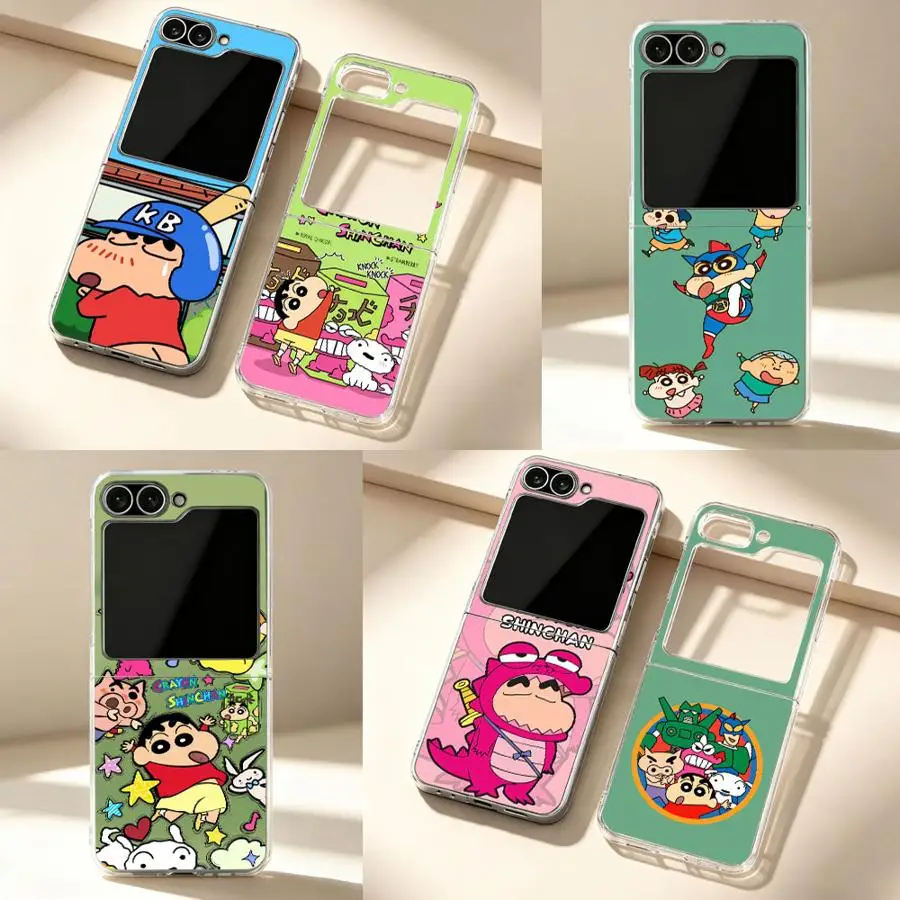 Cartoon Crayon Shin-chan Case for Samsung Galaxy Z Flip 7 ZFlip6 ZFlip7 FE ZFlip4 Z Flip 6 5 4 3 ZFlip3 ZFlip5 Transparent Soft