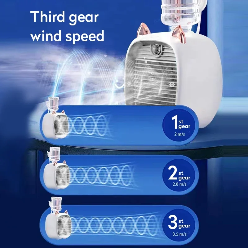 مروحة مكيف هواء صغيرة محمولة ، مبرد هواء USB ، مرطب ، 3 سرعات ، بخاخ 2 وضع ، مبرد صامت لمكتب المكتب ، مراوح رائعة