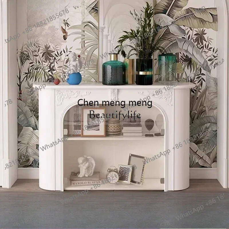 

American light luxury solid wood fireplace living room cream windshield entrance cabinet