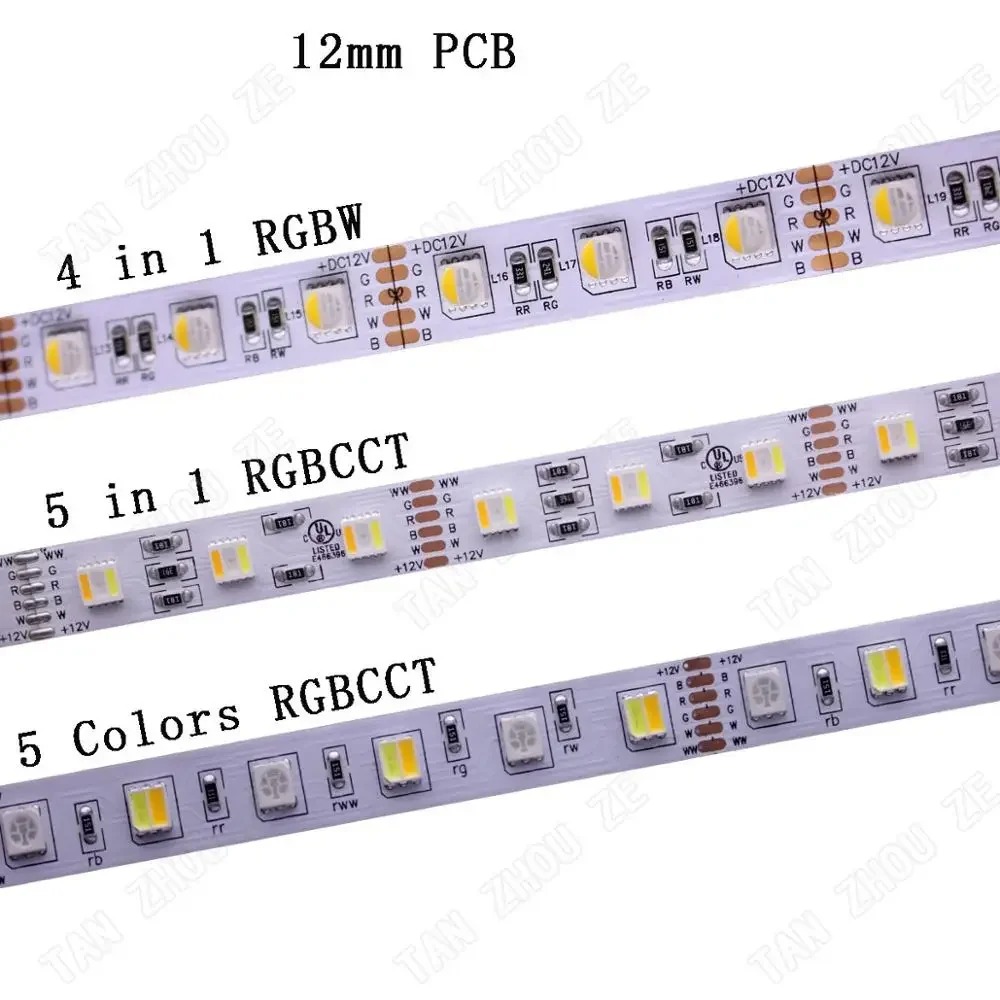 12mm PCB 5M 4in1 5in1 RGBCCT RGBWW LED Strip 5050 112 120 108 96 60leds/M RGB+W+WW RGBW RGBWW Flexible Led Tape Light 12V 24V