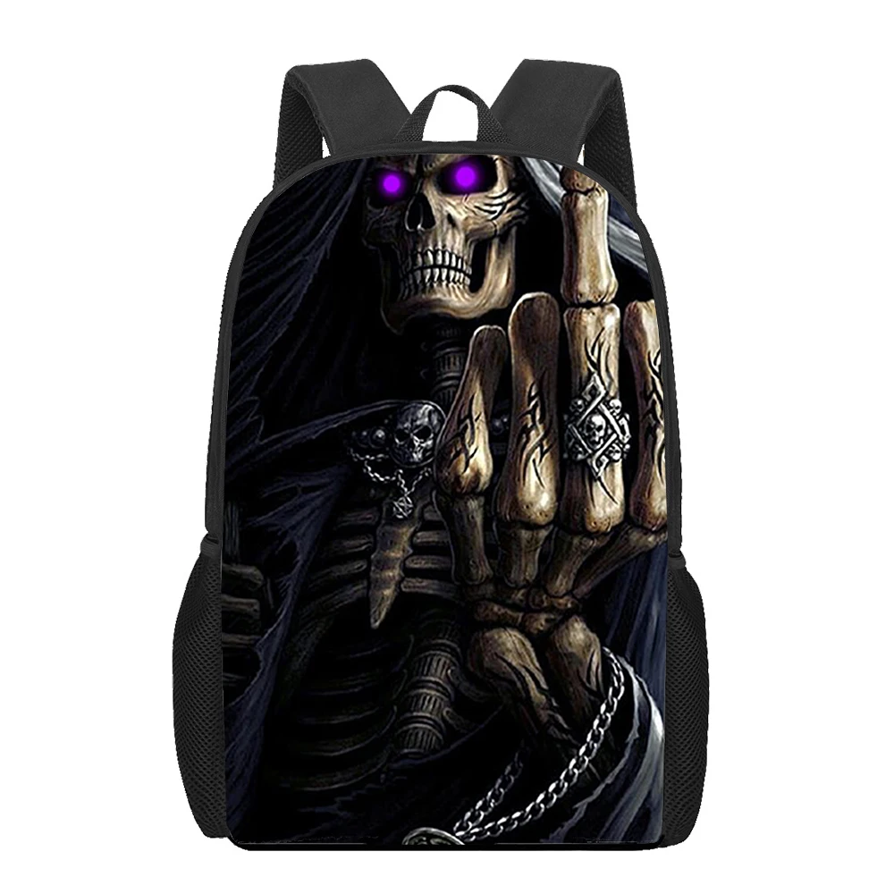 Grim Reaper tas sekolah anak cowok cewek, ransel buku motif 3D 16 inci untuk remaja, tas punggung siswa dasar