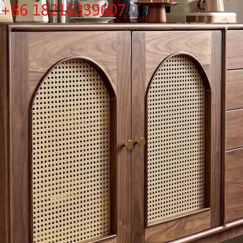 YAONorth American Walnut Solid Wood Dining Side Cabinet with Rattan Door Wall Mounted Living Room Multi Functional Tea Storage