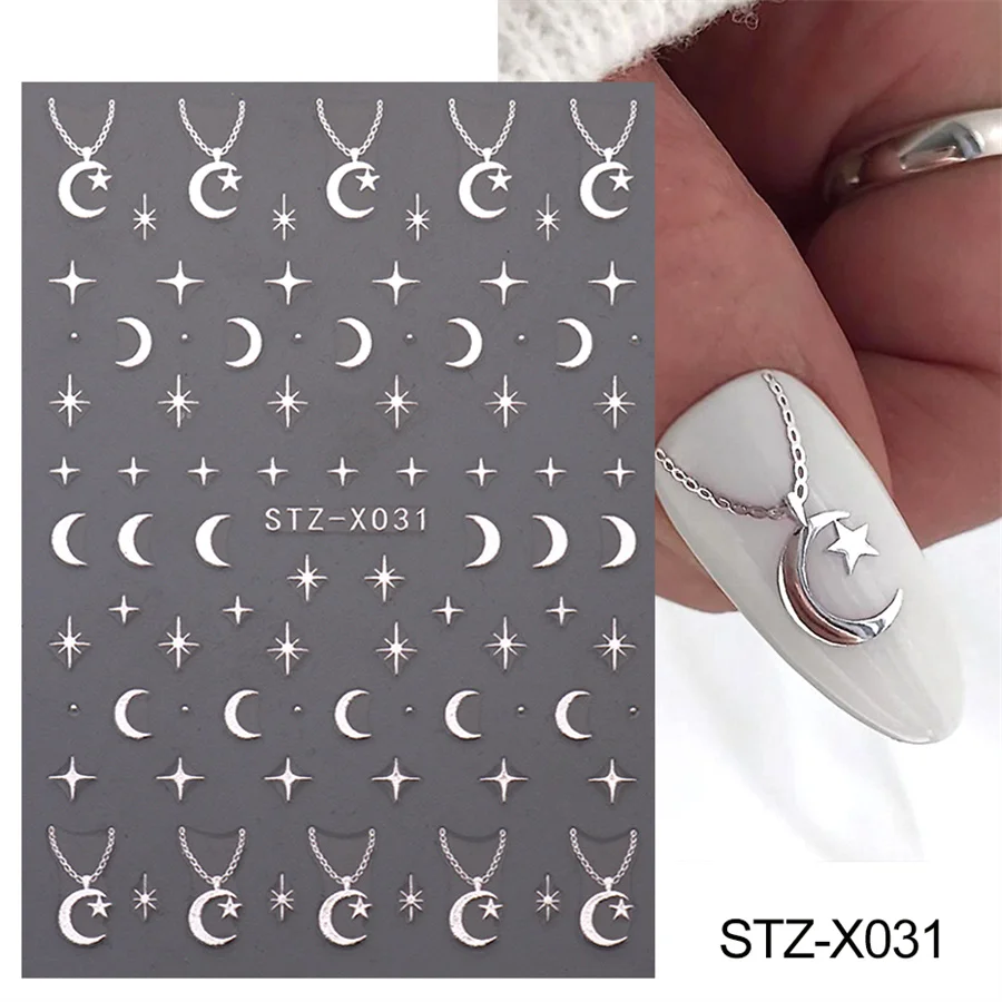 ملصقات للأظافر بقفل على شكل قلب ، معدن فضي ، تصميم قلادة قمر رائع ، ديكور مانيكير أنيق ، جودة عالية ، خماسي الأطراف