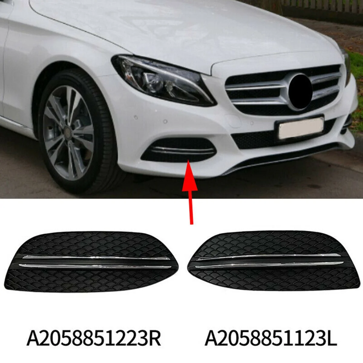 Front Bumper Grille Fog Light Cover & Chrome Trims for Mercedes-Benz C Class W205 C180 C200 C250 2058851223