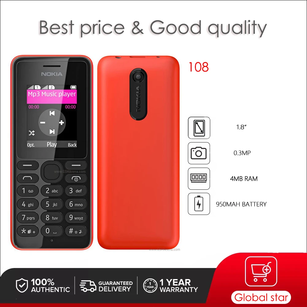 Original desbloqueado 108 Dual SIM teléfono móvil ruso árabe hebreo teclado hecho en Finlandia envío gratis