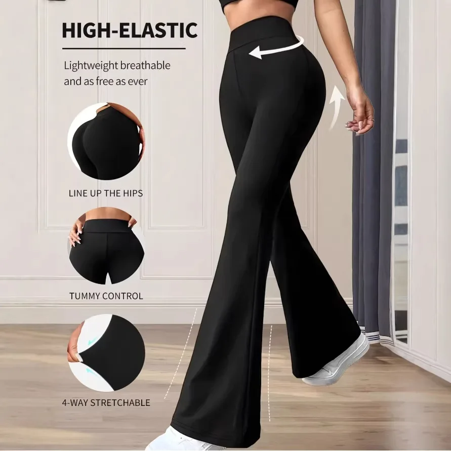 High-Waisted Tight-Fitting Flared Pants, Slim Leg Long Black Pants, Thin Wide Leg Pants for Slim Women