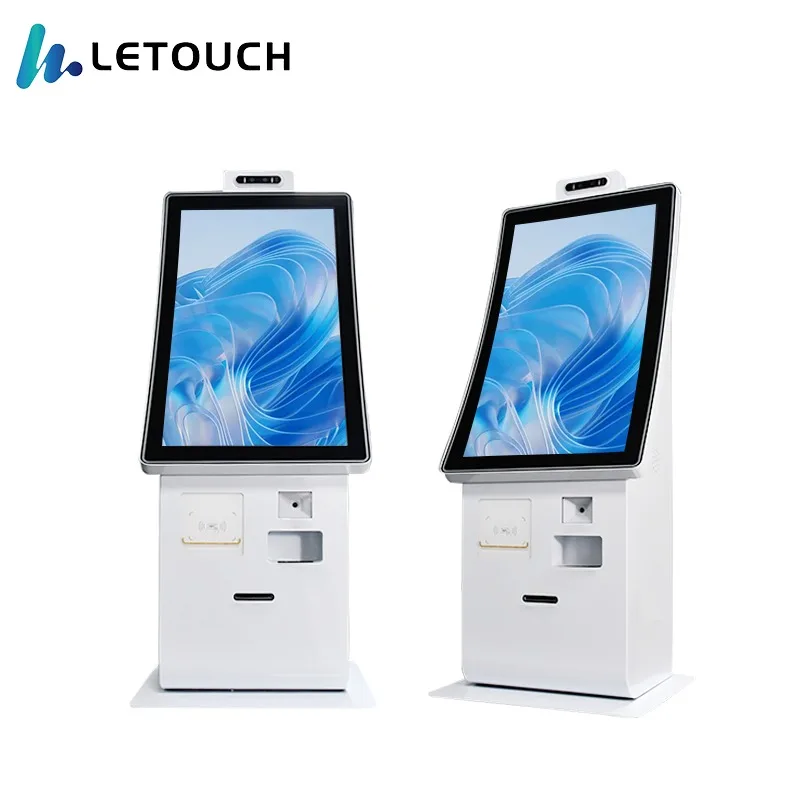 Desktop Self Check-in Kiosk with NFC Touch Screen QR Scanner Printer SDK Facial Recognition Toughened Glass Panel