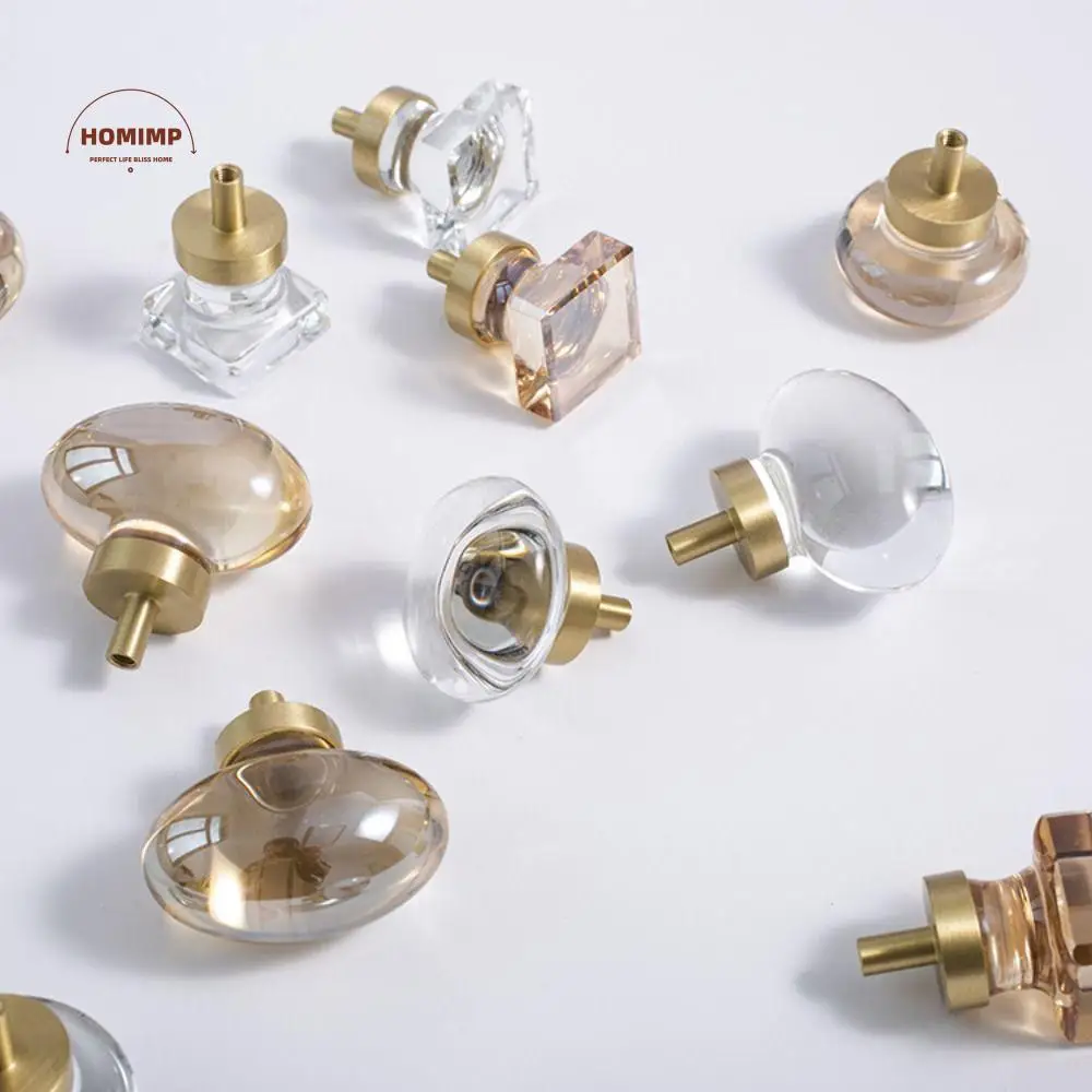 

Crystal Glass Furniture Handle Gold Base Single Hole Kitchen Cabinet Knobs Champagne / Transparent Luxury Wardrobe Handles