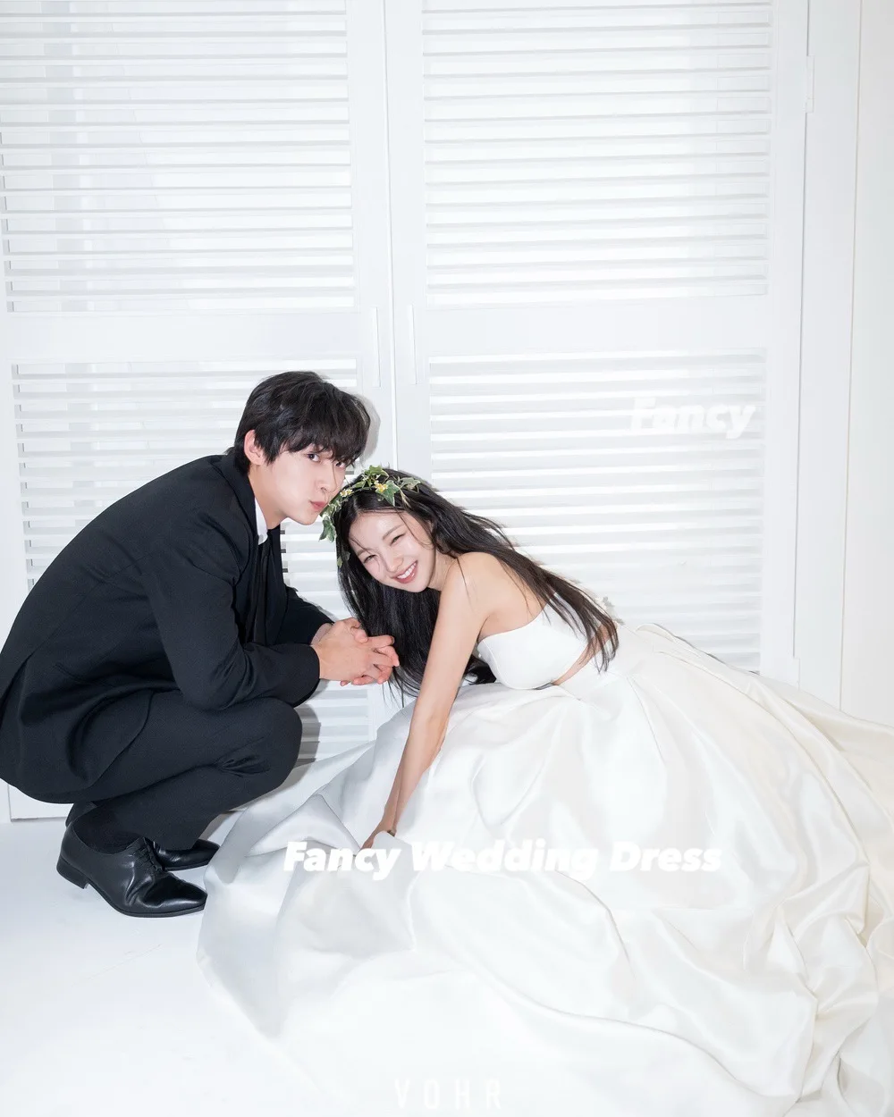 Fancy Simple Sweetheart Korea Wedding Dresses Photo Shoot A Line Soft Satin 2pcs Evening Dresses Customized 웨딩드레스