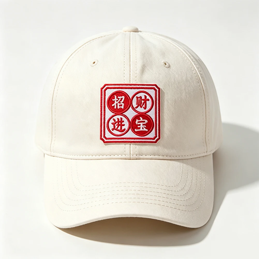 5pcs Square Chinese Lucky Characters Embroidered Fabric Patch Zhao Cai Jin Bao Iron on Badge T-shirts Backpacks Sewing Appliqué