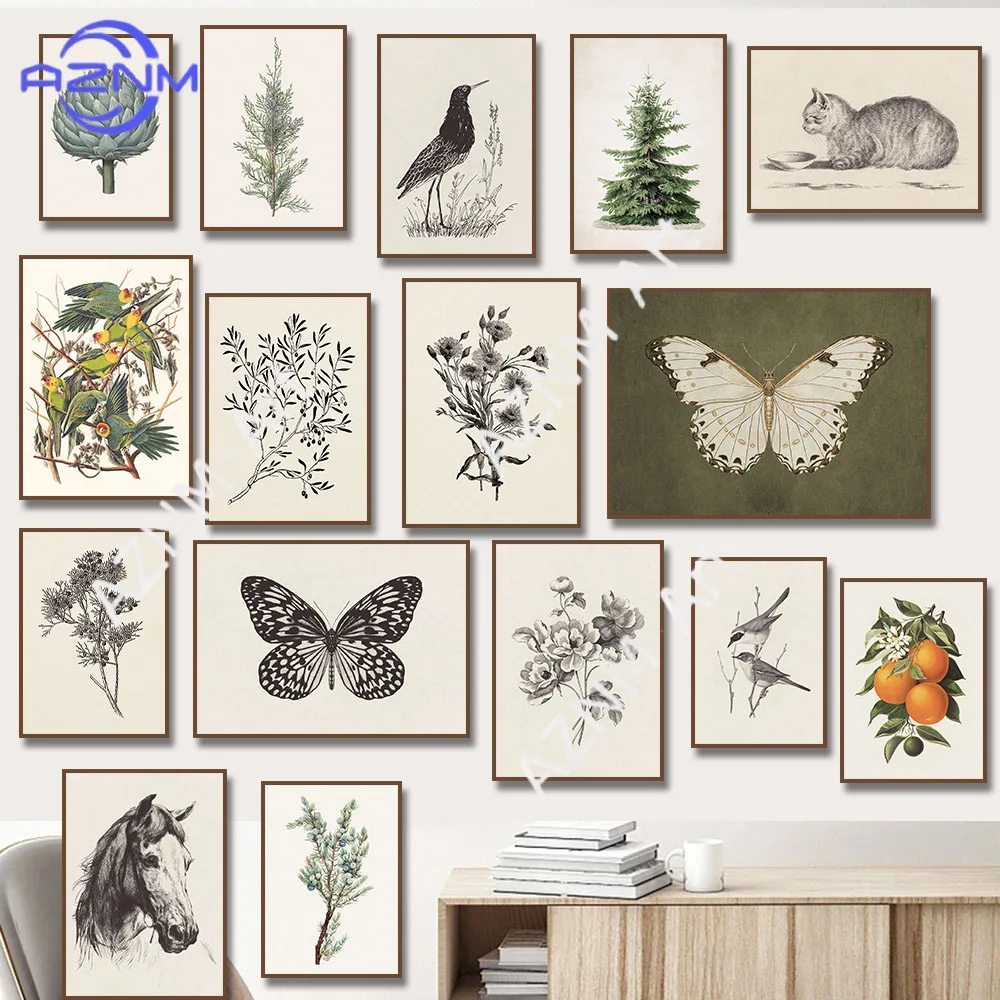 Orangenbaum, Olivenzweig, Skizze, Blume, Vogel, Schmetterling, Pferd, Leinwandgemälde, Druck, Poster für Wandkunst, Wohnzimmer, Heimdekoration