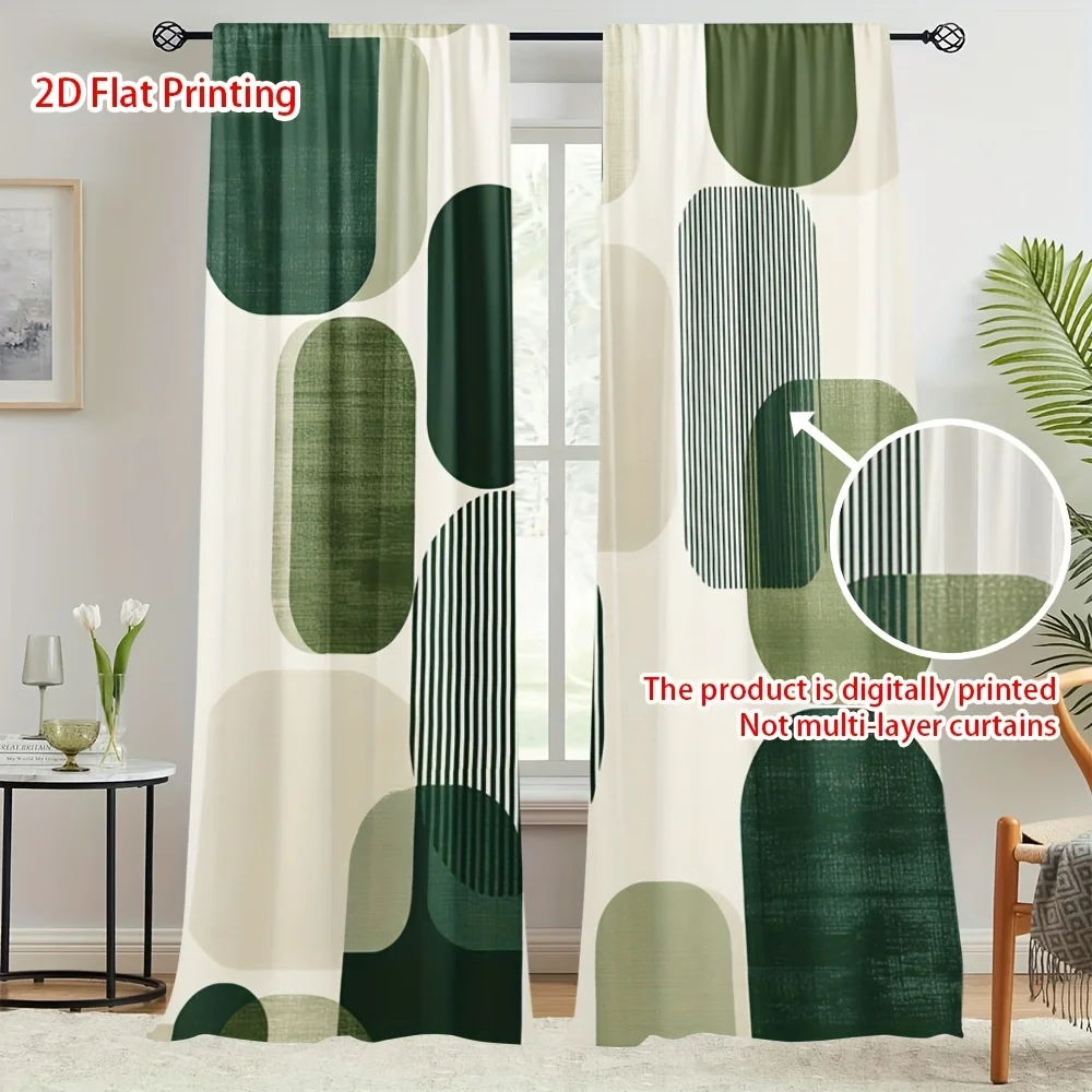 Modern Abstract Green Geometric Curtain Panels Polyester Window Drapes Home Decor Living Room Circles Style Curtains Design