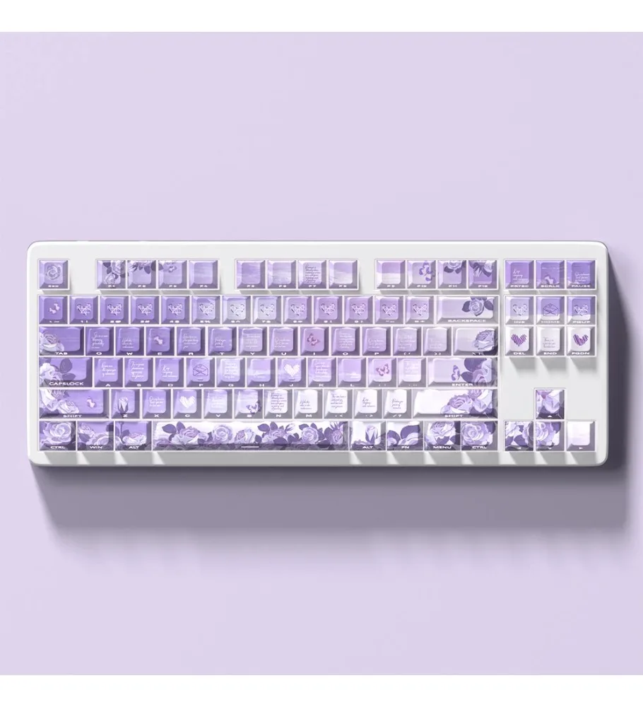 Purple shadow rose keycap PBT original side engraved light transmission adaptation 75/87made68ND63 magnetic axis keyboard