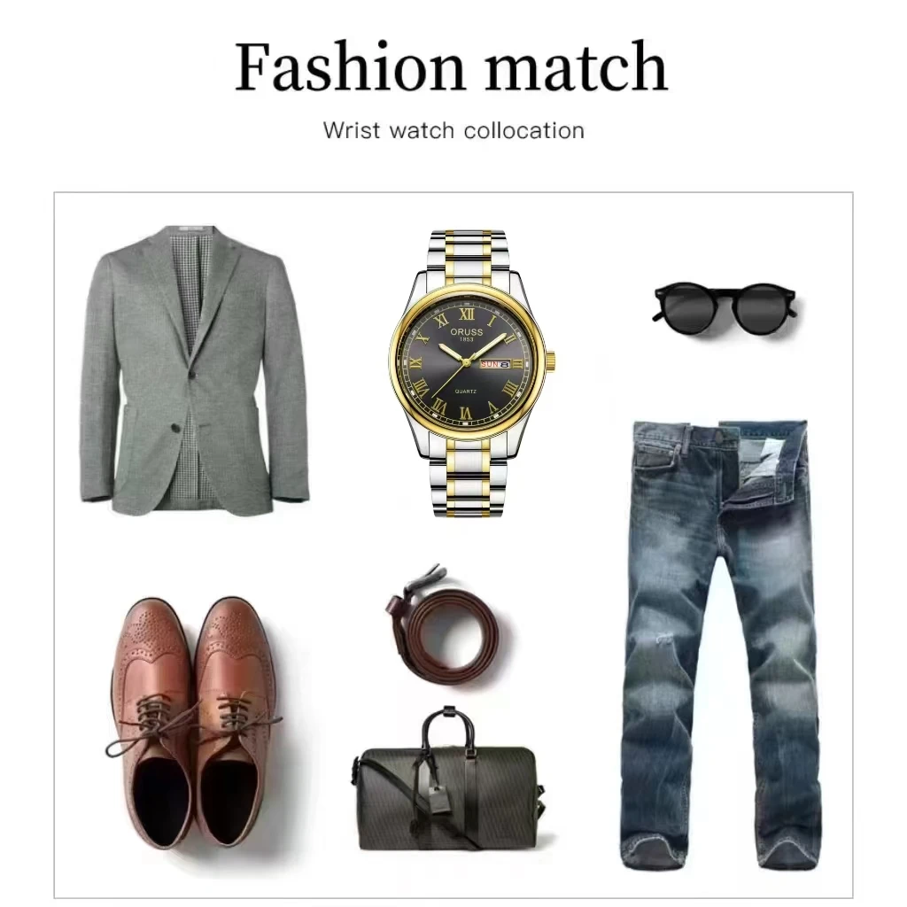 ORUSS الأصلي الفاخرة كوارتز ساعة مضيئة ساعة رجالي للرجال Freeshiping موضة ساعات المعصم الفولاذ المقاوم للصدأ مقاوم للماء جديد