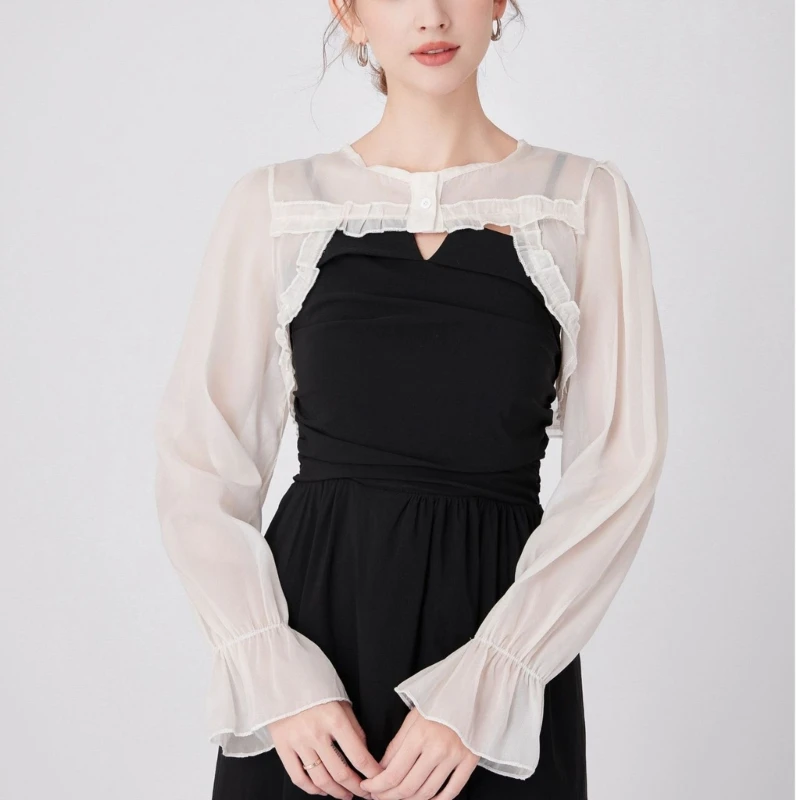 Long Sleeve False Collar for Women Girl Elegant Detachable Faux Collar Blouse Collar Top Shirt Neck Shawl Accessories