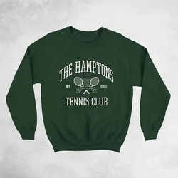 The Hamptons Tennis Club drukowanie amerykańska moda Vintage damskie swetry z długim rękawem luźna, bawełniana gruby ciepła wiosna jesienne bluzy