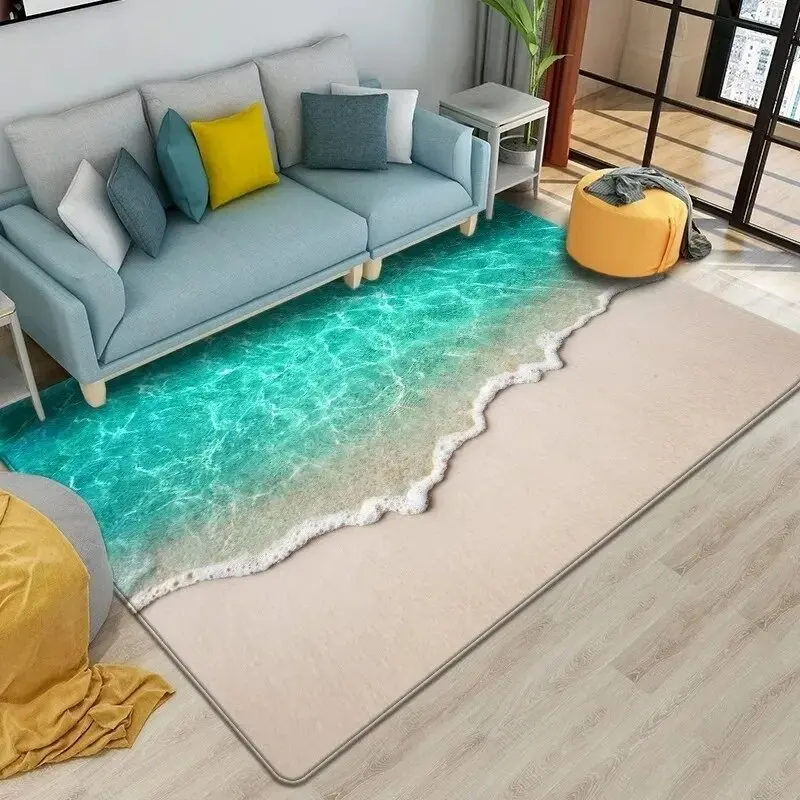 3D Sea Beach Carpet For Living Room Bedroom Anti-Slip Parlour Sofa Floor Large Area Decor Rug Home Hallway Balcony Bathroom Mat