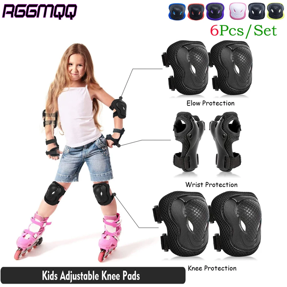 6-in-1 Kids/Youth Protective Gear Set - Knee & Elbow Pads + Wrist Guards for Scooter,Skateboard,Bike,Skating - Adjustable & Safe