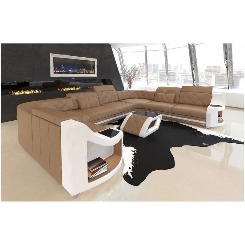 Living room leather sofa combination model room hotel residence first layer cowhide combination