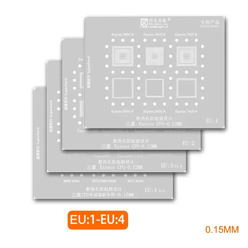 Amaoe EU1 EU2 EU3 EU4 BGA Reballing Stencil For SAMSUNG Exynos 7885/9820/9610/980/8890/7580/8895/7880 CPU RAM Chip IC Steel Mesh