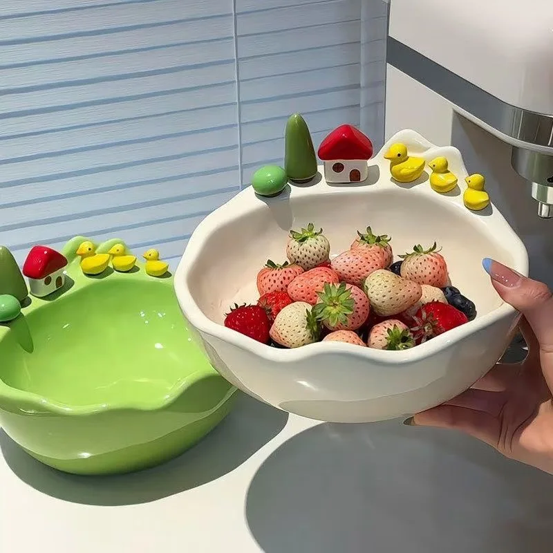 Cute 1pc Salad Bowl With 6 Forks Included Snack Fruit Dessert Serving Tray Candy Storage Container Suitable For Home Kitchens