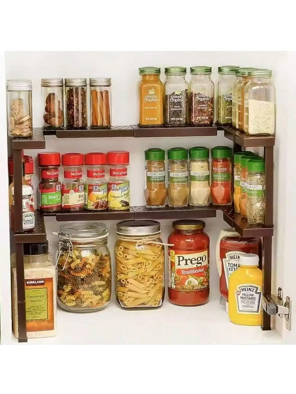 

Expandable 2-Tier Spice Rack for Cabinet - Adjustable Height Metal Seasoning Organizer | Space Saving Storage Shelf for Countert