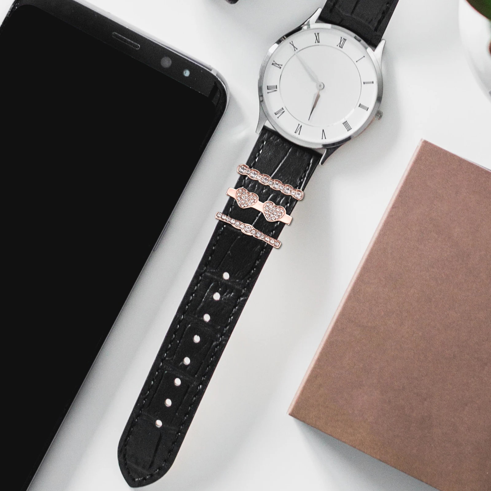 

3Pcs Heart Decoration Rings for Watch Strap Alloy Mini Charms Lightweight Decorative Loop Compatible with Silicone