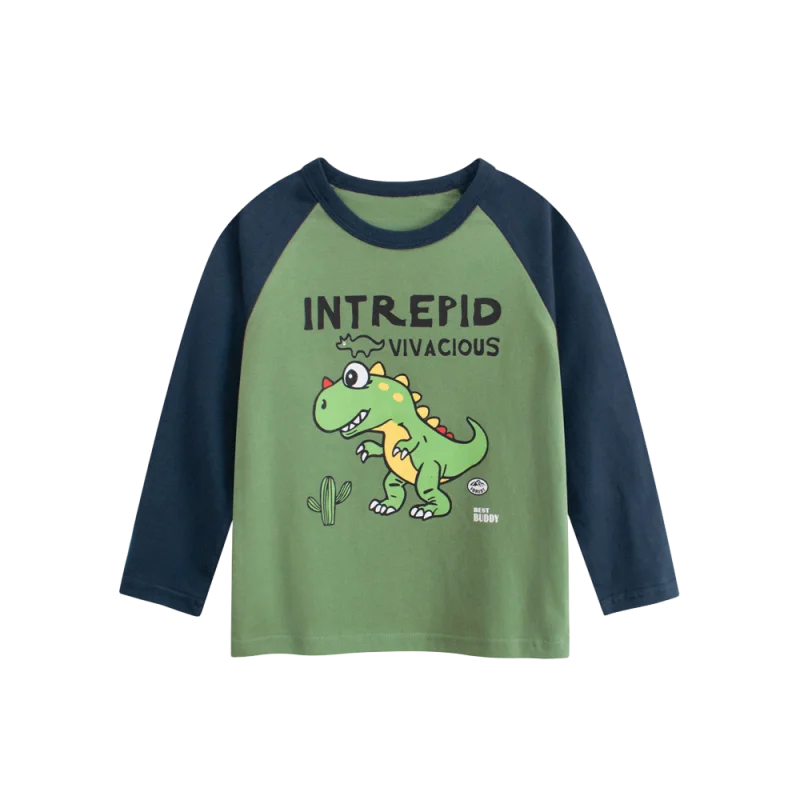 2025 Herfst Katoenen T-shirts Kids Baby Jongens Meisjes Tops Kleding Tee Lange Mouw Dinosaurus Kid Cartoon Kind Kleding 2-8 jaar