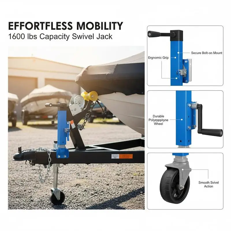 

Trailer Tongue Crank 10" Lift For RV Boat Utility Trailer, 1600 lbs Capacity Heavy Duty Swivel Support PP Single Wheel Bolt-on Design Ergonomic Handle 10 Inch Travel Utility Vehicle Accessory