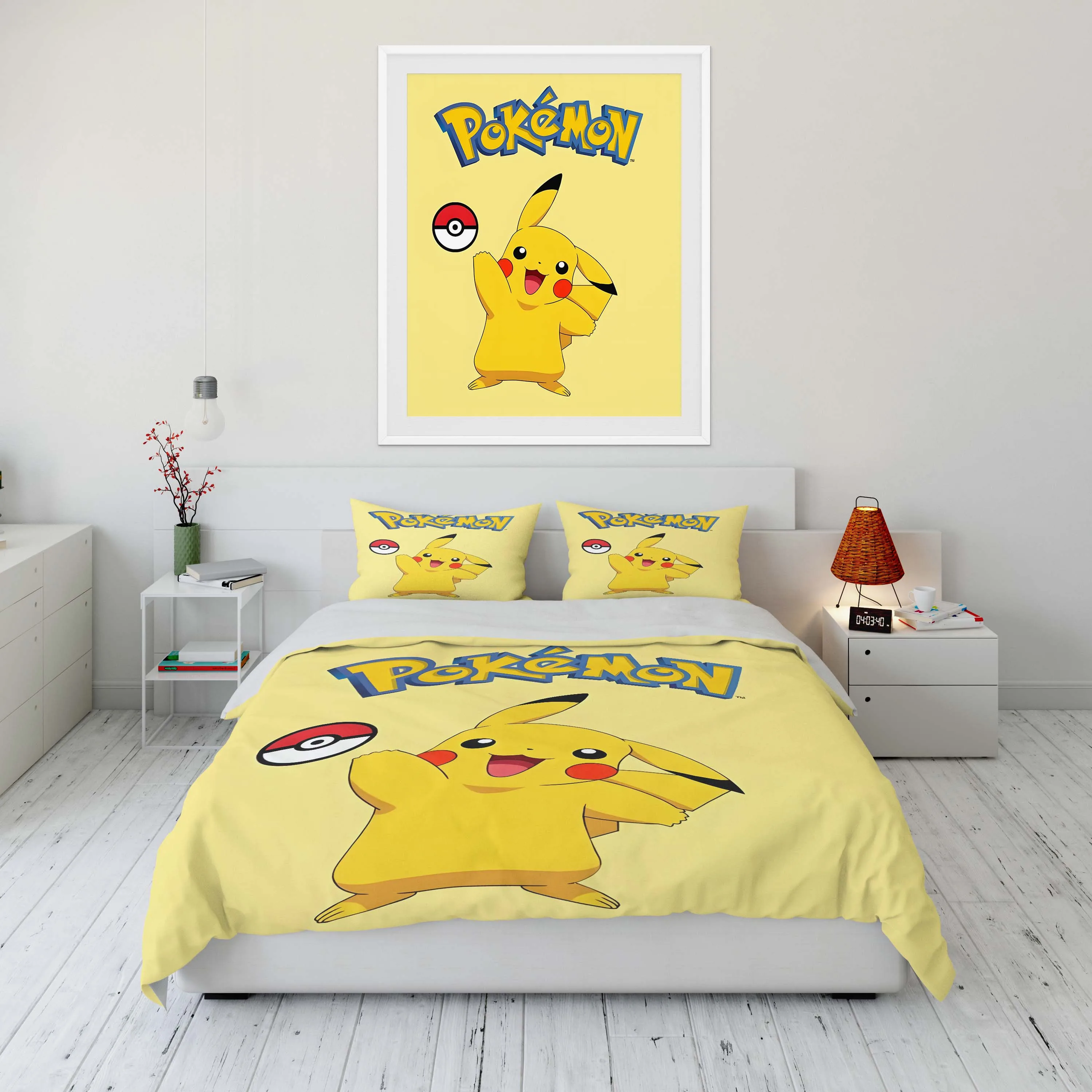 Cartoon Pokémon Pikachu Psyduck Printed Warm Soft Quilt Cover Pillowcase Bedding Set Kids Adult Comfortable Bed Set Twin King