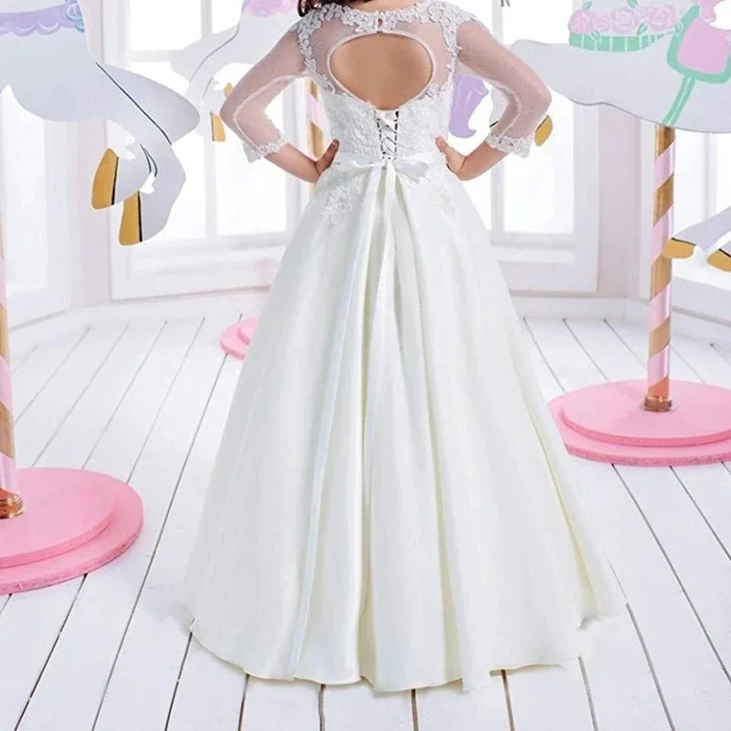 

Flower Girl DressesWhite Flower Girl Dress For Weddings Crystal Sequin Lace Applique Gown For Little Girl First Holy Communion P