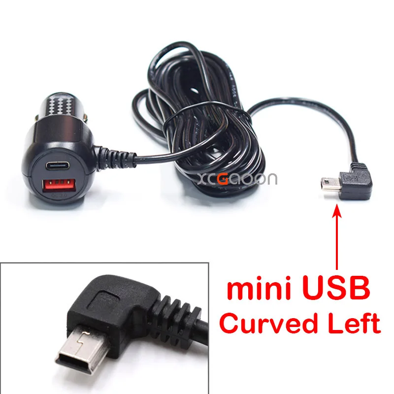 5V 3A Dashcam autocamera DVR autolader adapter met dubbele 2 Quick Charging QC3.0 USB en met Micro Mini Type-C interface