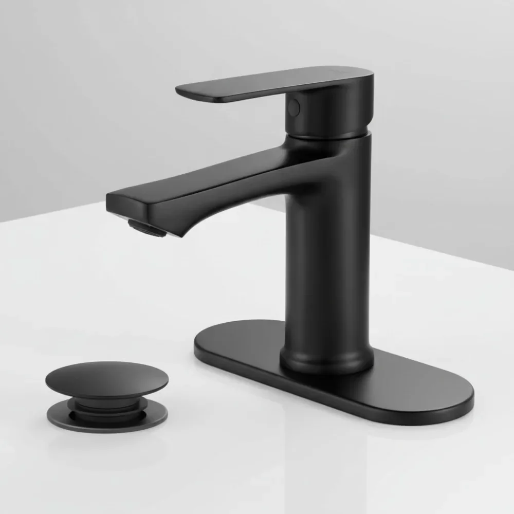 

Modern Matte Black Single Handle Bathroom Faucet with Pop Up Drain, Easy Install for Vanity Sink
