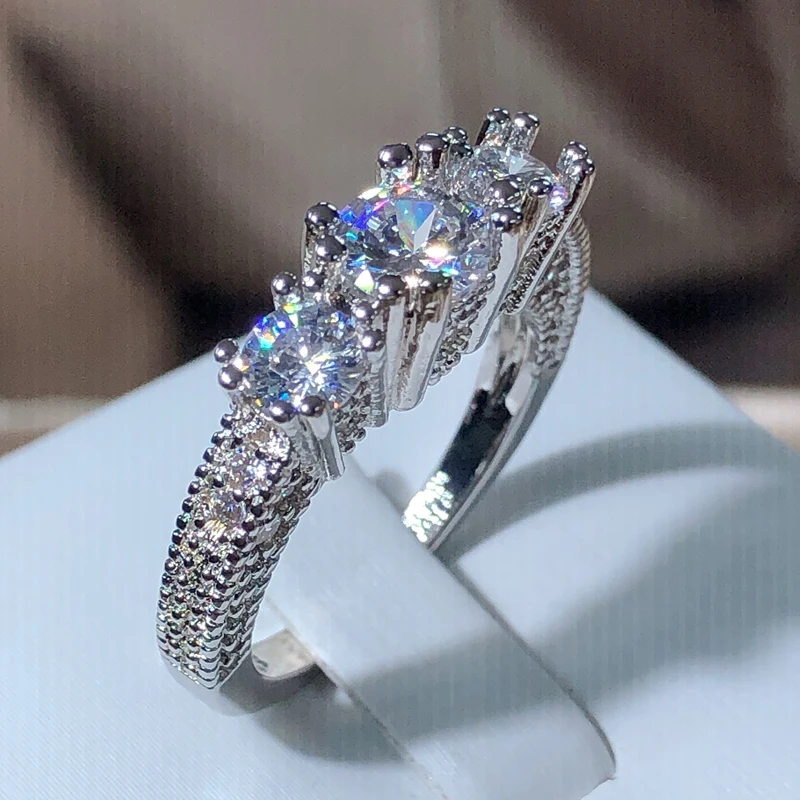 Vintage Silver Color Wedding Rings For Women Fashion White Zircon Engagement Promise Ring Rainbow Crystal Multicolor Birthstone