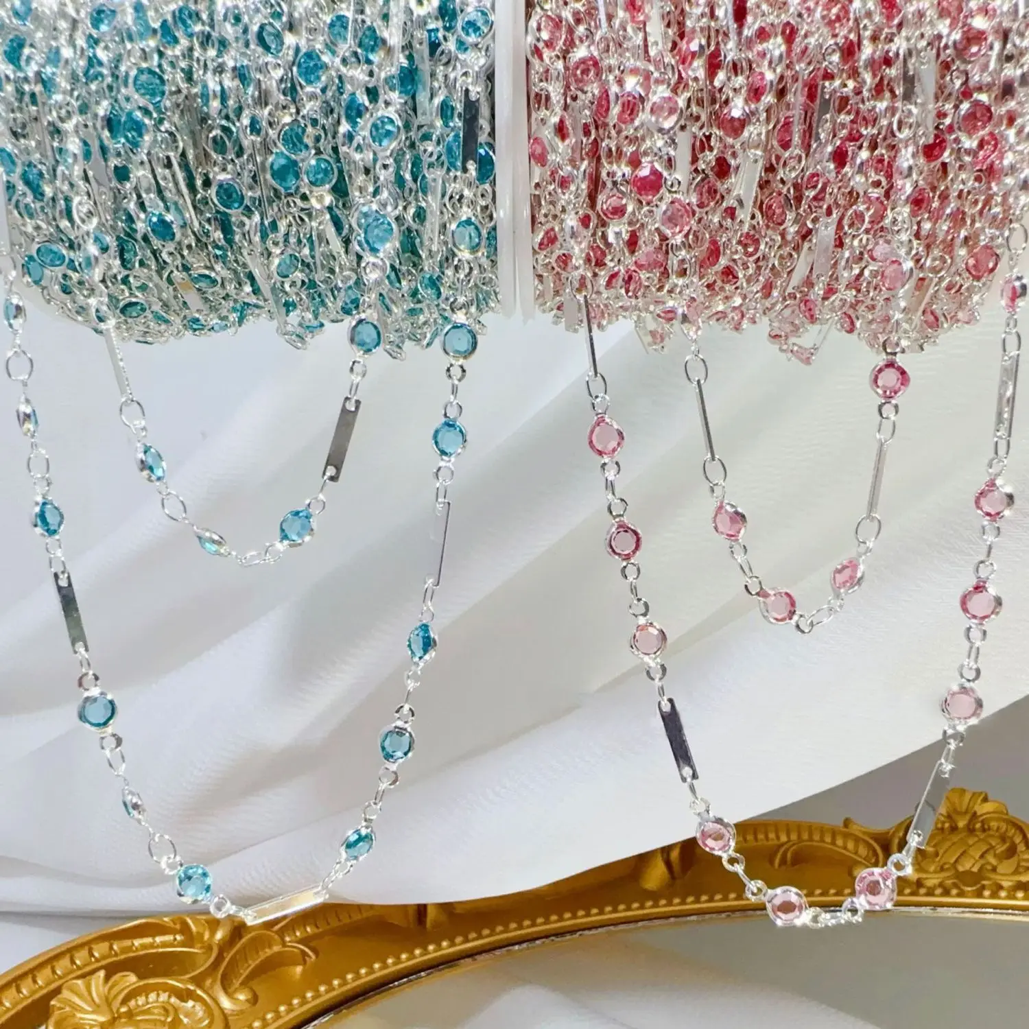 Trendy 0.5M/1M/2Meters Round Zircon Copper Chains Premium Glass Copper Chain for Women Bracelet Necklace Jewelry DIY Accessories