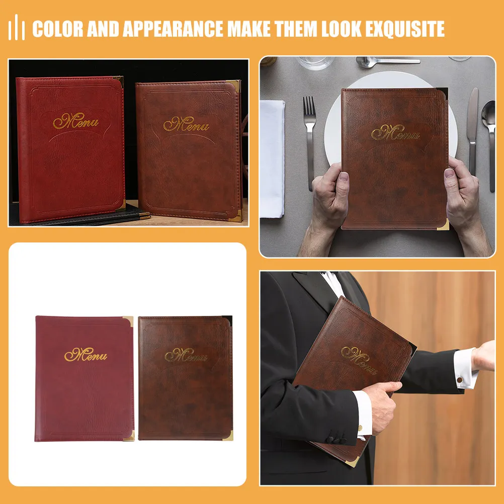 2Pcs Menu Holder Restaurant Meal Menu Folder PU Cover Display Book A4 Server Note Pads Hotel Bar Use Server Note Pads
