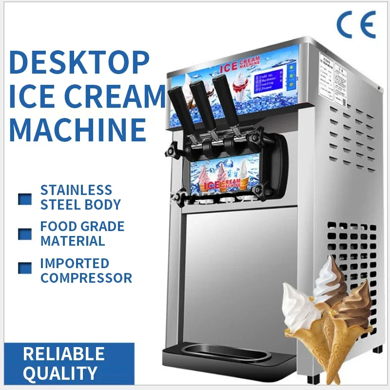 220V Small Ice Cream Machine Tricolor Ice Cream Maker Commercial Stainless Steel Desktop Sweet Cone freezi Equipment 1200W