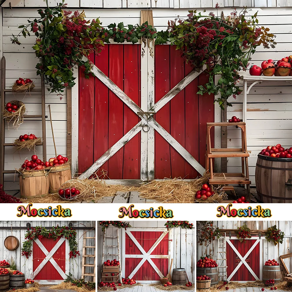 Kinder Bauernhof Geburtstags feier Hintergrund rote rote Tür Holzbrett Dekoration Hintergrund Fotografie Junge Mädchen Kuchen Smash Fotostudio