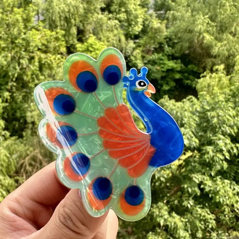 1/3 Stück Neue Personalisierte Acryl-Haarspange für Niedliche Haaraccessoires, Pfauen-Haarspange, für die Hinterseite des Kopfes, Lockenhaare, Haifisch-Haarspange – Detail 6