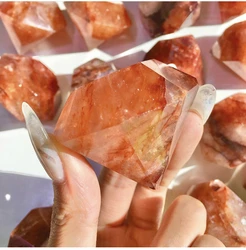 Natural Fire Quartz Diamond Shape, Rose Quartz, Octahedral, Healing Gemstone, Home Decoration, 4.5-5cm, 1Pc