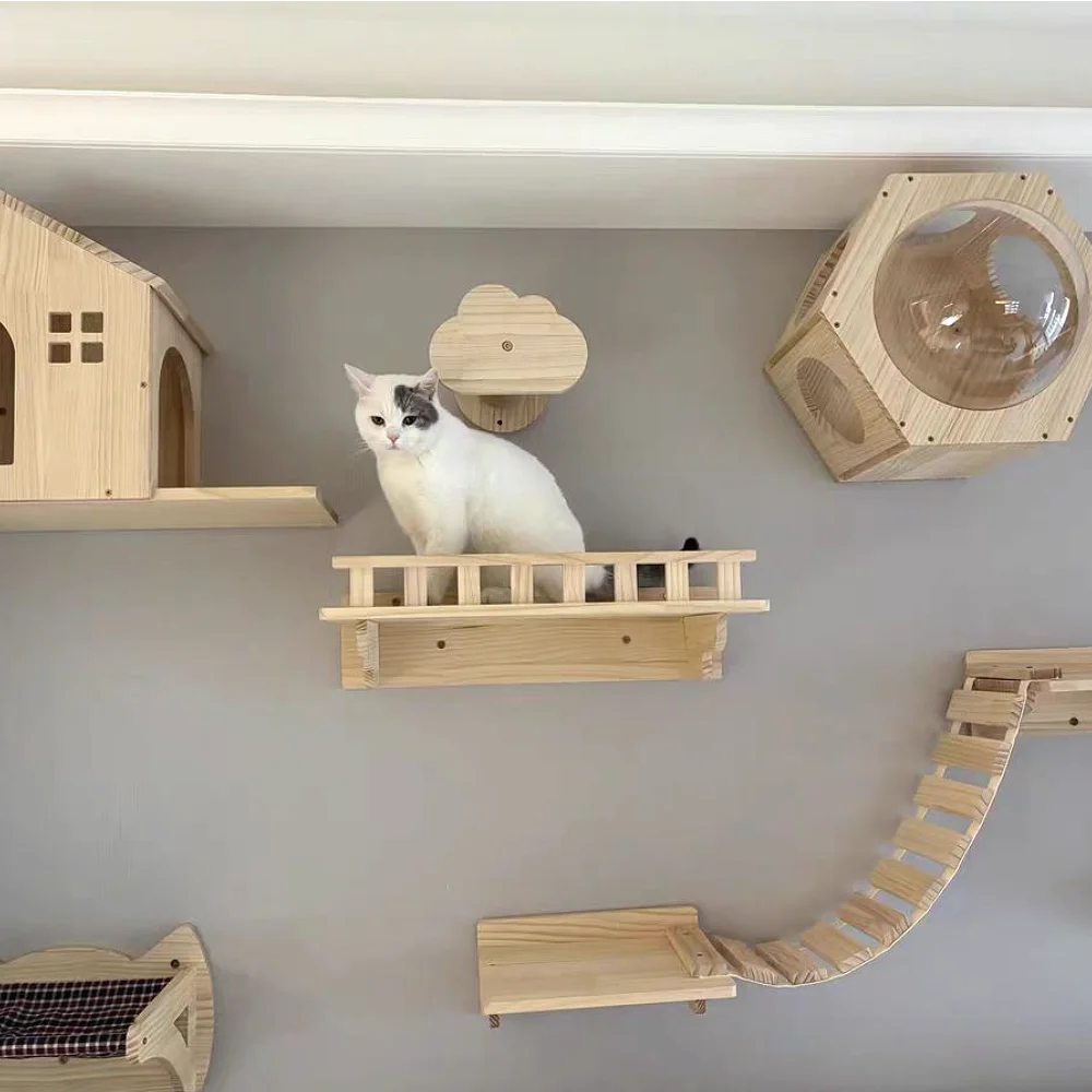 

Cat Climbing Shelves Wall Mounted Cat Tree Tower Scratching Posts Hammock Hiding House Perches Ladder Cats Gym Pet Supplies Toy