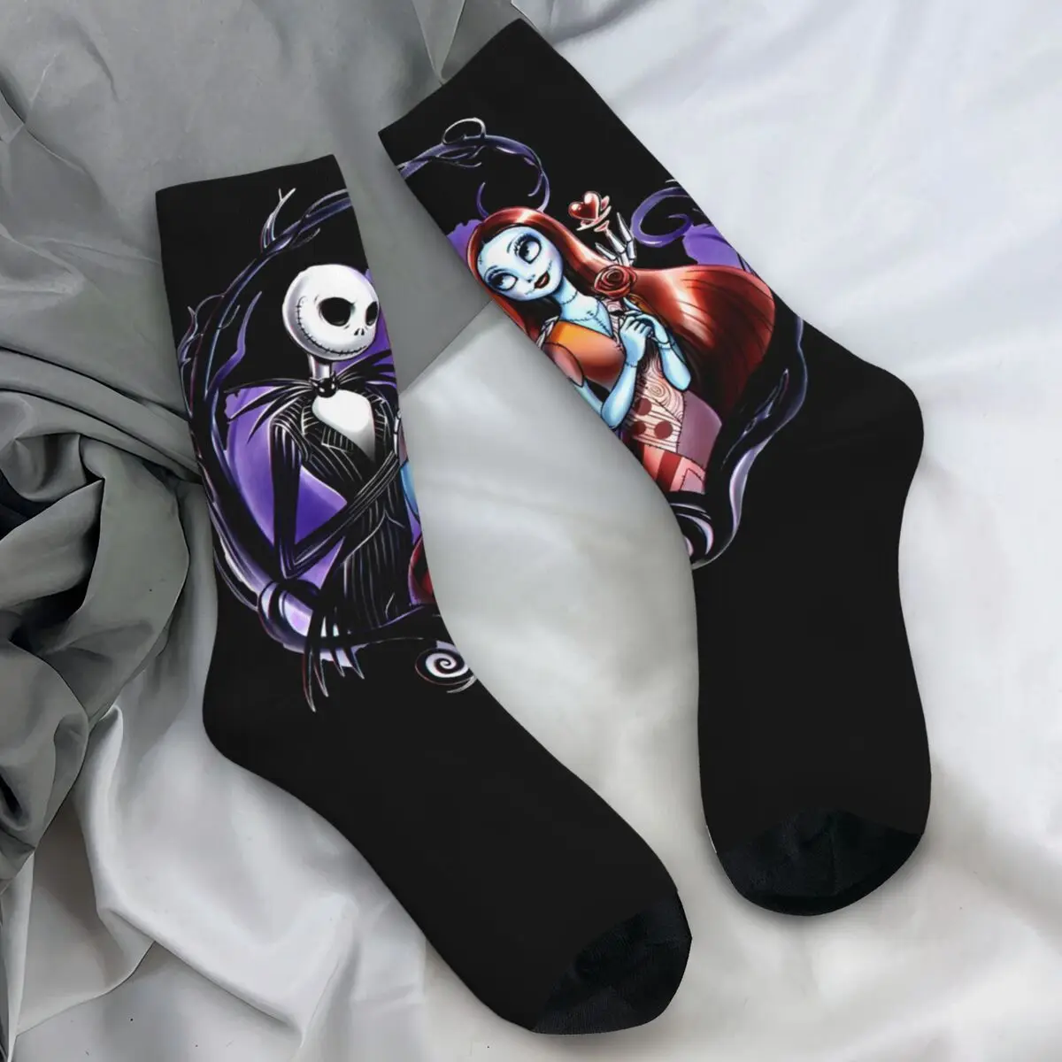 

The Nightmare Before Christmas Stockings Men's Jack Skellington and Sally Socks Retro Socks Autumn Sports Anti Skid Socks