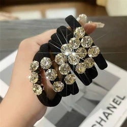 6pcs Simple and fashionable zircon rhinestone rubber band for women's towel loop, high elasticity and durable hair rope