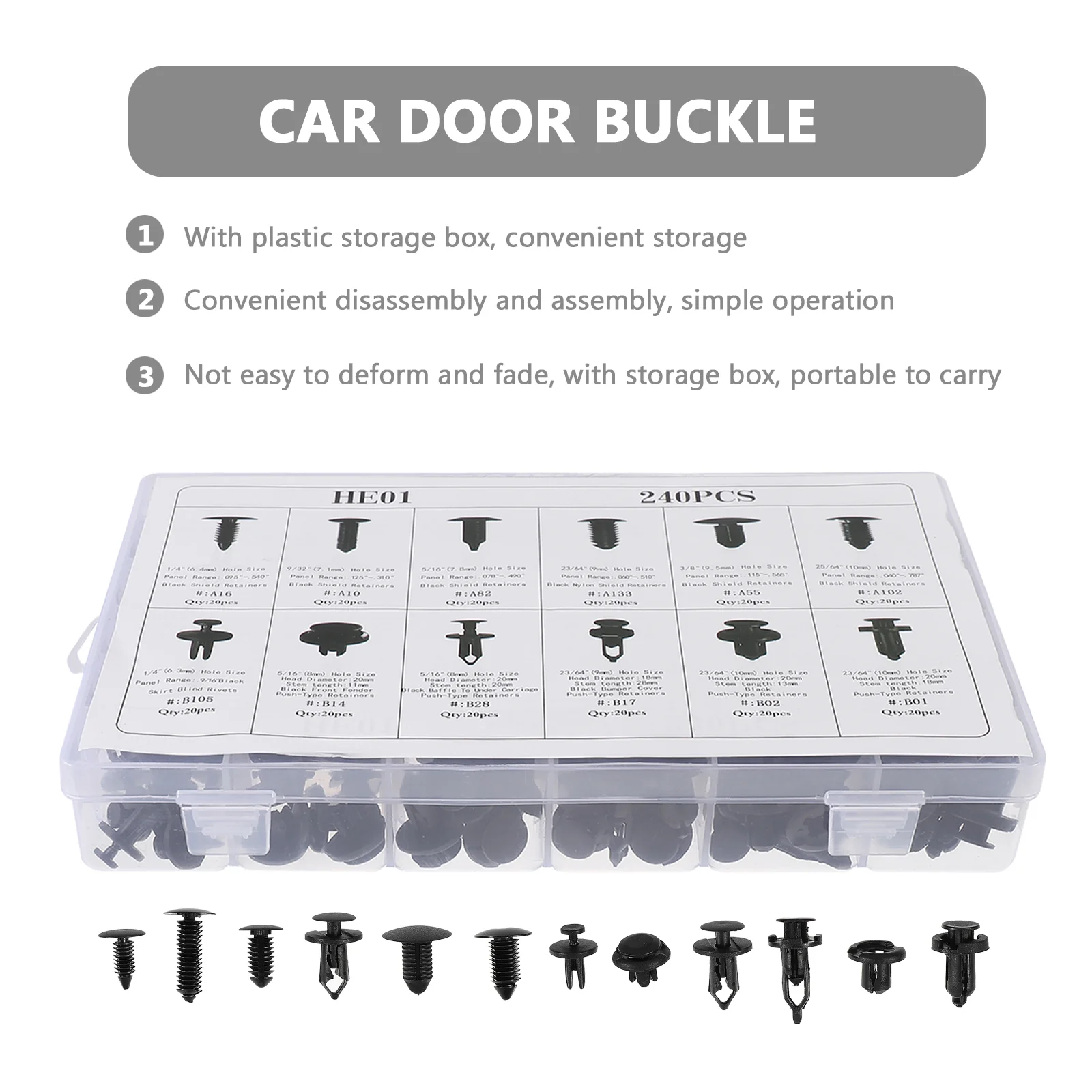 240pcs Practical Car Repairing Clamps Car Screw Buckles Car Screw Clips Car Box Buckle Screw Clamp