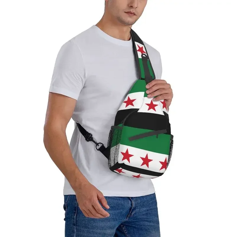 Syrian Arab Republic Three Red Star Syria Flag Sling Crossbody Chest Bag Men Fashion Shoulder Backpack for Travel Cycling