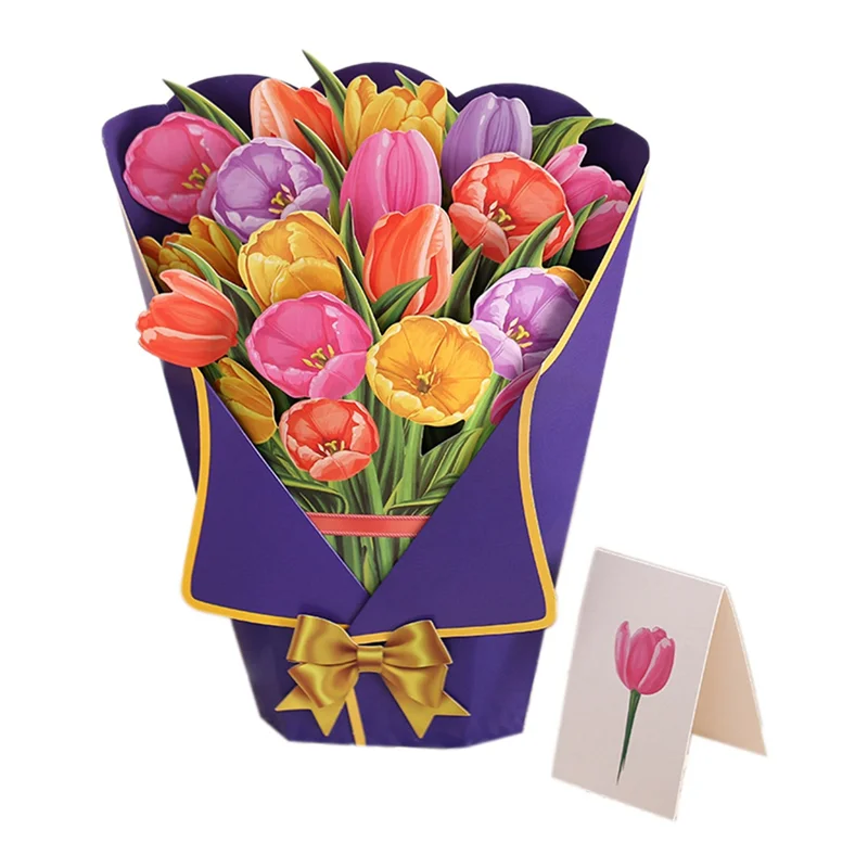 

0Z-Букет цветов-открытки 3D Букет бумажных цветов с открыткой для заметок и конвертом Поздравительная открытка ко Дню святого Валентина