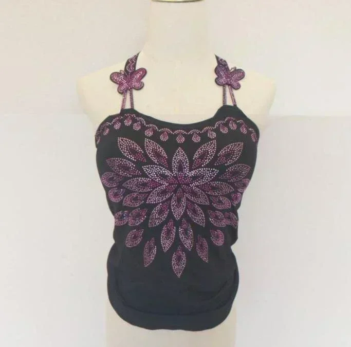 النساء الأحمر الذهب الأحجار الكريمة الدبابات القمم امرأة الراين الدبابات المرأة مبطن كاميس زهرة كاميس