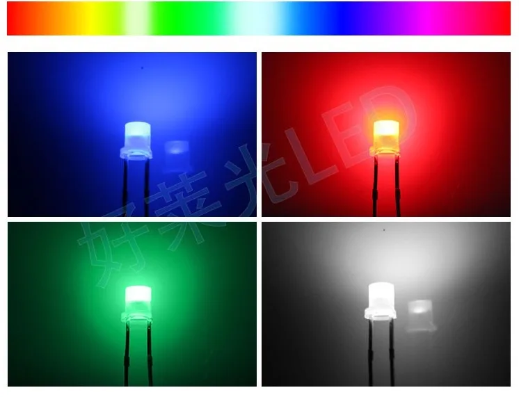 1000 pz/lotto F3/3mm Testa Piatta Lente Foggy Gamba Lunga con Bordo Bianco Verde Smeraldo Rosso DIP LED Diodo Emettitore di Luce
