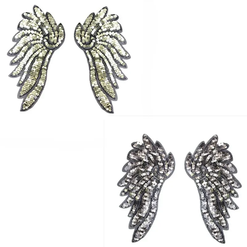 10pair/Lot Luxury Large Sequin Angel Wing Gold Silver Embroidery Patch Stage Party Clothing Decoration Accessory Craft Applique