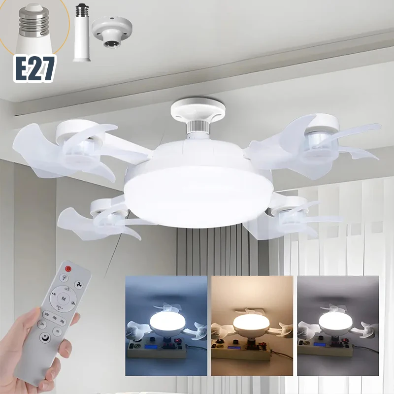 أضواء مروحة المقبس مع مروحة سقف عن بعد مع ضوء 3 ألوان عكس الضوء LED فائقة الهدوء مقاومة للماء مع قابلة للطي لاستخدام غرفة النوم #1